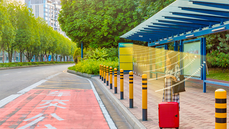 公交站台集成定向音响，定向发声示意图