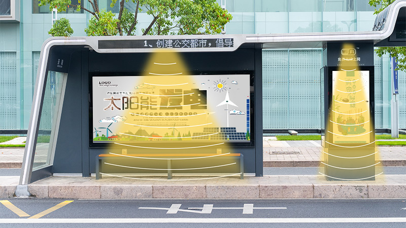 公交站台广告牌集成定向扬声器,定向发声示意图