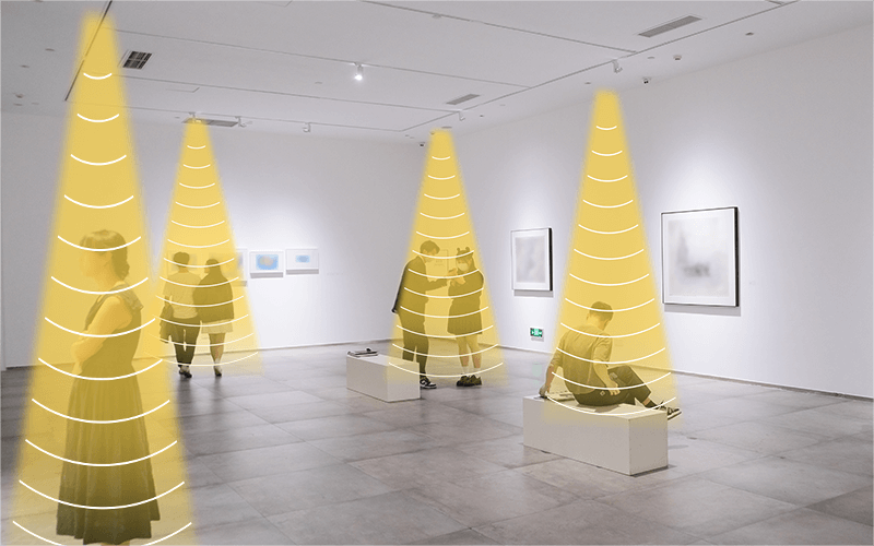 画廊展览,利用定向音箱,实现声音分区,互不干扰