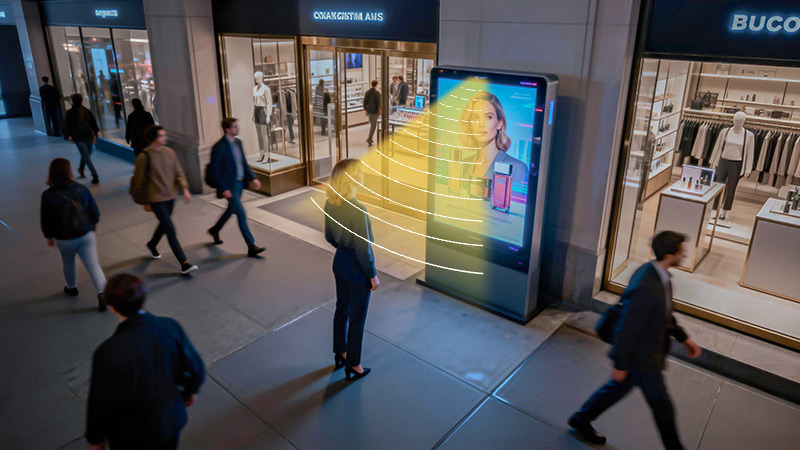 户外美妆大屏集成定向扬声器,定向发声,不干扰周围声环境