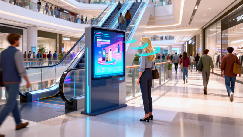 数字标牌集成清听声学定向声技术，定向发声，独立声场