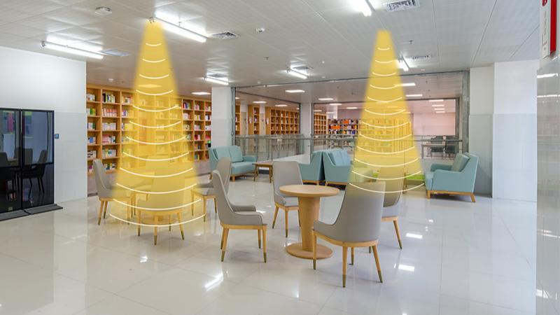 图书馆定向喇叭，定向发声示意图