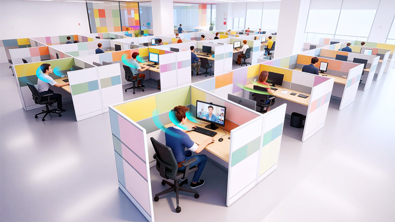 开放式办公场景应用定向发声示意图