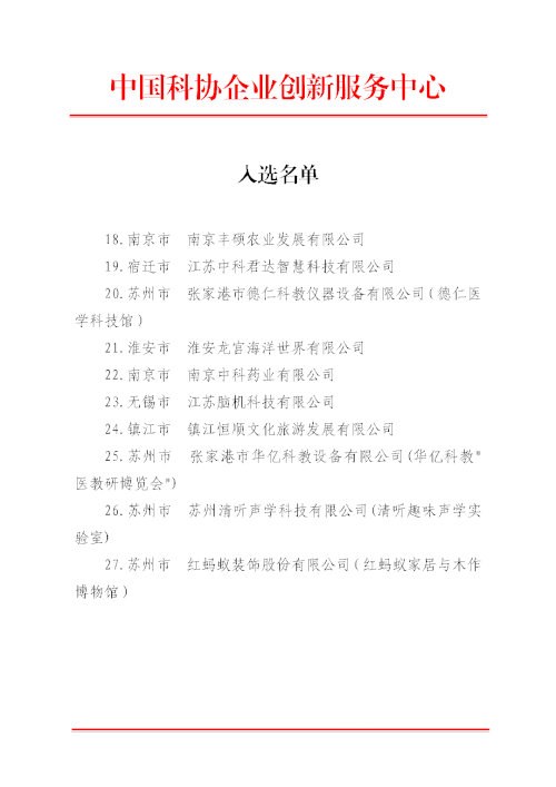 清听声学入选2026年园区（企业）“星火科技馆”试点单位